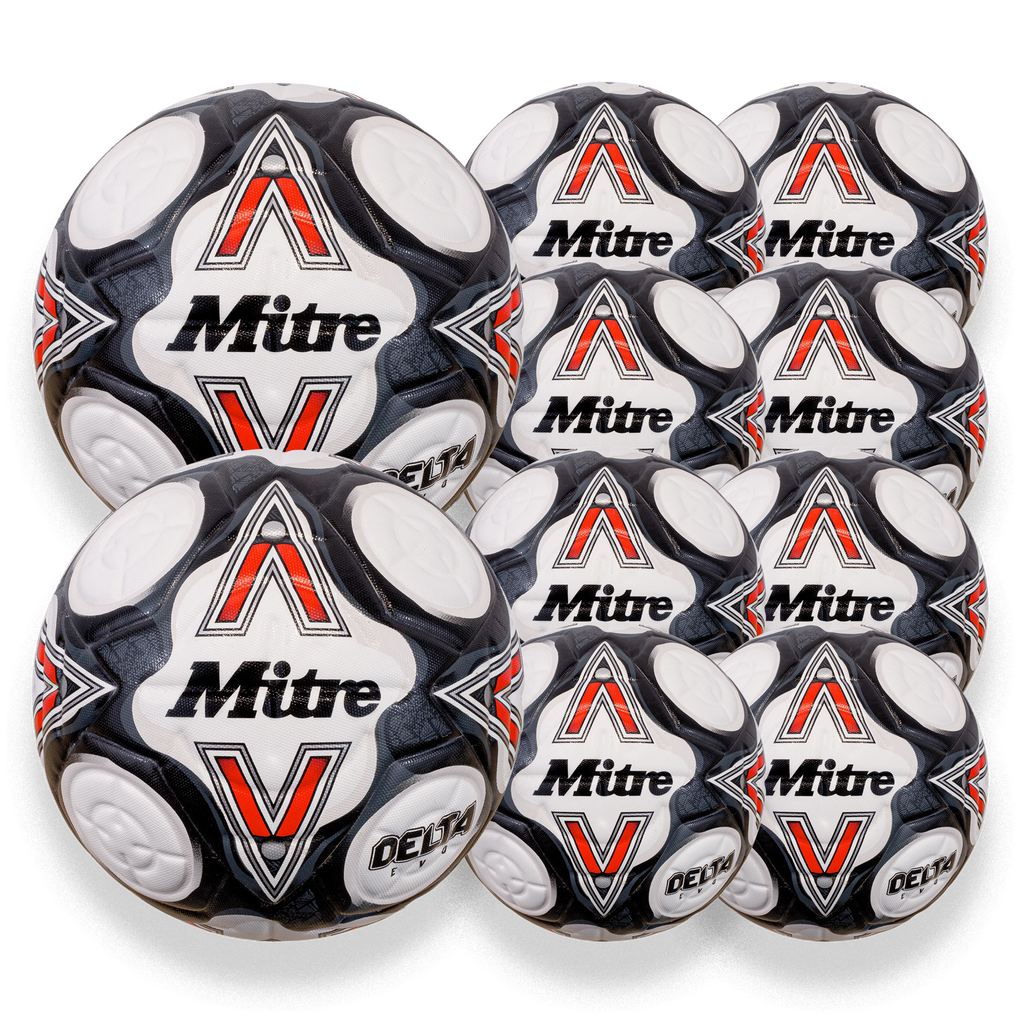Mitre Delta Evo white football 10 ball pack Mitre Sports Australia